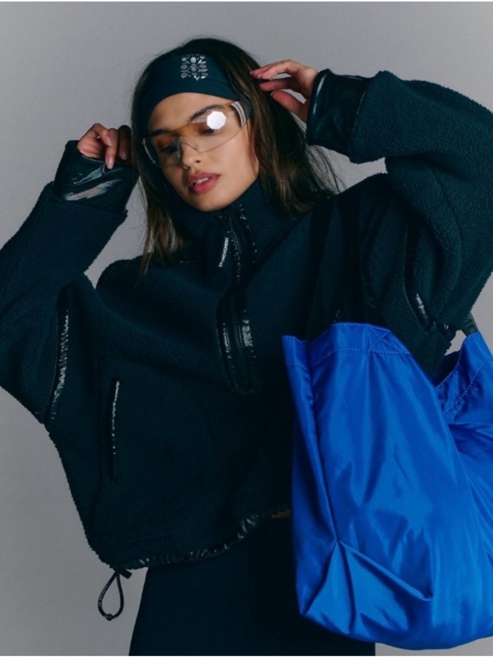 Free People Black Fleece Half-Zip Jacket Pullover